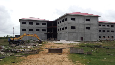 The Ajeenkya D Y Patil University had had minimal amount of works done since the Stabroek News visited the site earlier this year. A lone excavator remains and the roadway to enter the compound had been blocked by crates. 