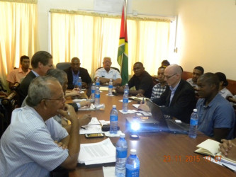 Ministers David Patterson and Noel Holder at the meeting with the team from the Netherlands yesterday (GINA photo) 