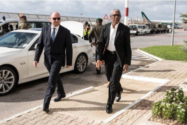 President of Guyana, David Granger (right) arriving in Malta for the Heads of Government Meeting. (Photo via GINA) 