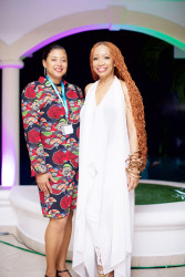 Newly appointed Guyanese Assistant Consul General to Barbados Monique Jackman (left) with Sonia Noel (Photo by Charles Phillips)