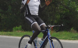 Soloist! Orville Hinds transformed into time-trial mode and easily won yesterday’s 50-mile Diamond Mineral Water road race to cap a dominant year on the saddle. (Orlando Charles photo)
