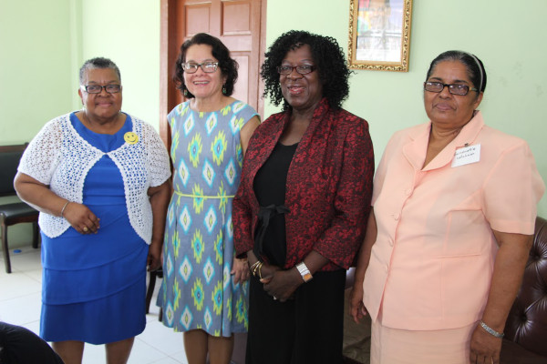 (L-R), Training Facilitator  Ismay Griffith, First Lady Sandra Granger, Social Worker,  Hazel Halley-Burnett and Matron of the Palms, Gainmattie Latchman, following the opening of the training session. (Ministry of the Presidency photo)