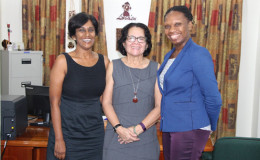 Pictured here are, (from left) Dr. Mallika Mootoo, Executive member of HERO, First Lady Sandra Granger and Dr. Andrea Lambert, Vice President of HERO. (GINA photo)