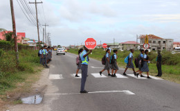 A road safety patrol near to the Diamond Secondary School today. 