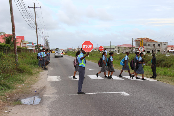 A road safety patrol near to the Diamond Secondary School today. 