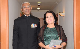 President David Granger and First Lady Sandra Granger just before they left the Radisson Golden Sands Hotel to attend the Reception and Dinner hosted by Queen Elizabeth II and the Duke of Edinburgh in Malta for the Commonwealth Heads of Government. (Ministry of the Presidency photo)