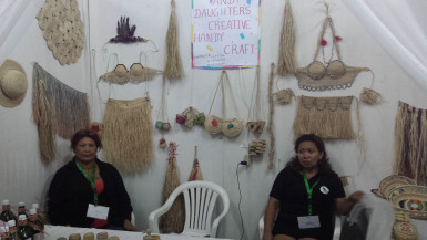 Ann Marie De Jesus and Norma Ferreira in front of their booth at the Business Exposition. Both women were interested in being part of the expo in the hopes of finding markets to sell their craftwork. 