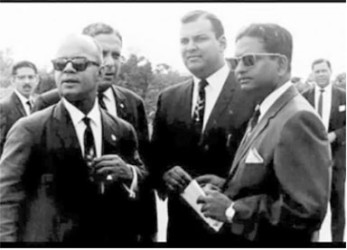 Kamaluddin Mohammed, right, with, from left, former prime minister Eric Williams and government ministers John O’Halloran and Errol Mahabir.