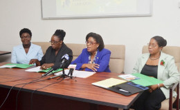 Minister of Tourism Cathy Hughes (second from right) flanked by Tourism PRO Marjorie Chester (right), Director of the Consumer Affairs Division Muriel Tinnis Duke and Education Officer Kushana Archer at the launching. (GINA photo)
