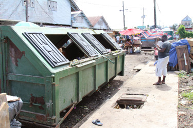 The garbage skips now occupying the vendors’ former spots 