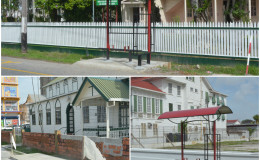 Three of the five bus sheds in various stages of construction on Main Street and North Road. 