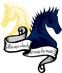 The knight emblem of the U-Knighted Chess Club founded by School of the Nations University student Jessica Clementson. The motto ‘Always Check. It May Be Mate’ is supposedly humorous, but accurate. One can never tell.