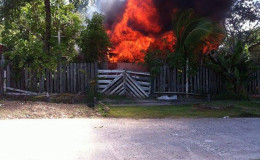 The North Ruimveldt Georgetown house ablaze (Photo by Calvin Prince)
