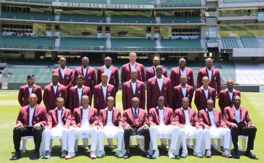 The West Indies Test squad for the Frank Worrell Trophy 2015-2016 at the Melbourne Cricket Ground yesterday. WICB Media Photo