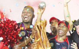 T&T Red Steel celebrate their capture of the 2015 Caribbean Premier League.