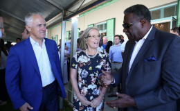 West Indies legend Clive Lloyd speaks to Prime Minister Malcolm Turnbull and Mrs. Turnbull during a visit to Kirribilli House on New Year’s day. (Photo courtesy WICB Media)