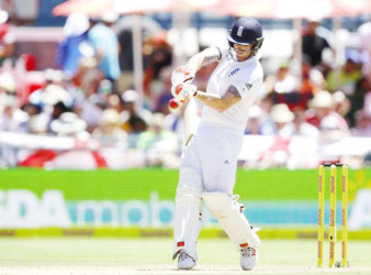 England’s Ben Stokes pulls a delivery to leg during his double century against South Africa yesterday in Cape Town, South Africa. (REUTERS/MIKE HUTCHINGS