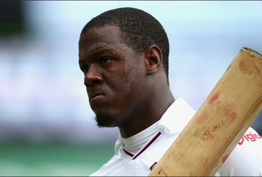 BATTING FOR CANCER SURVIVORS: All-rounder Carlos Brathwaite  after being dismissed for 69 on the second day of the third Test in Sydney yesterday. (Photo courtesy WICB Media) 