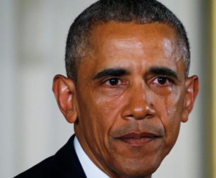 U.S. President Barack Obama sheds a tear while delivering a statement on steps the administration is taking to reduce gun violence in the East Room of the White House in Washington yesterday. Reuters/Carlos Barria