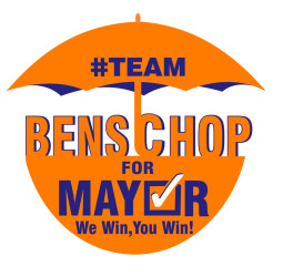 The Team Benschop symbol. Prospective candidate Mark Benschop says the umbrella represents the protection the Team Benschop council will offer citizens of the city, while the colour orange and slogan represents the relationship it hopes to build with Georgetown residents. 