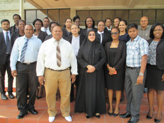 Director of Public Prosecutions (DPP) Shalimar Ali Hack (third from left in front row) and the prosecutors from her chambers who are taking part in the training programs. (Photo courtesy of the DPP’s chambers)