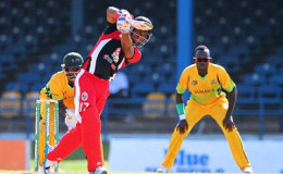 Opener Evin Lewis goes on the attack during his top score of 74 for T&T Red Force in the Regional Super50 yesterday. (Photo courtesy WICB Media)
