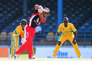 Opener Evin Lewis goes on the attack during his top score of 74 for T&T Red Force in the Regional Super50 yesterday. (Photo courtesy WICB Media)  