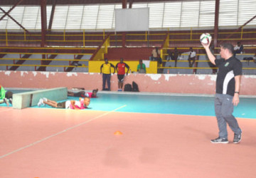 GFF Technical Director Claude Bolton in the process of conducting a physical session during the three day trials at the National Gymnasium on Mandela Avenue. 