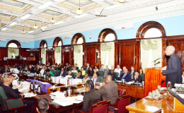 President David Granger addressing Parliament yesterday (Ministry of the Presidency photo)
