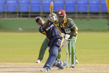 CCC Marooners’ Rovman Powell hits out during his top score of 71 against Windward Islands Volcanoes in the Regional Super50 on Friday. (Photo courtesy WICB Media) 