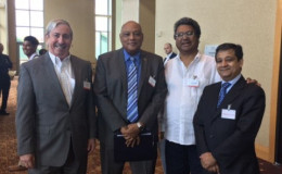 From left are Jeff Simmons, Country Manager for ExxonMobil Guyana; Minister of Natural Resources, Raphael Trotman; Dr. Edris Dookie of Mid Atlantic Co. (Guyana) and Dr. Riyad Insanally, Country Representative of the Organisation of American States in Trinidad and Tobago (GINA photo)
 

