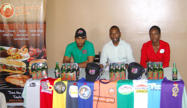 From left Ansa McAl/Stag Beer representative Linden Henry, Hikers Club President Devin Munroe and Hikers representative Kenisha Wills during yesterday’s launch.