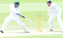 South Africa wicketkeeper Quinton de Kock on the go during his maiden test century an innings which included 17 fours and two sixes.