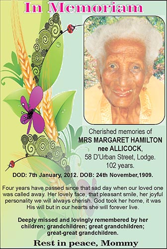Mrs Margaret Hamilton nee Allicock