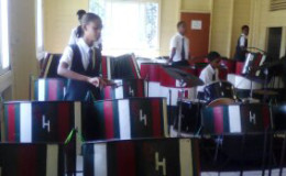 A section of the Bishops’ High School Steel Band during rehearsal