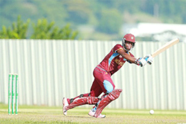 West Indies U19 captain Shimron Hetmeyer gathers runs on the legside during his half century knock yesterday. 