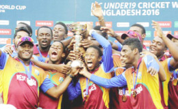 West Indies Under-19s celebrate their capture of their first ever ICC Youth World Cup. (Photo courtesy of WICB media)
