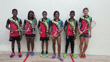 The members of the Guyana team: from left to right are Daniel Islam, Makeda Harding, Shomari Wiltshire, Larissa Wiltshire, Anthony Islam and Taylor Fernandes.