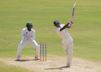 Shamah Brooks hits out during his top score of 56 yesterday the first day of the seventh round match between Barbados Pride and Guyana Jaguars in the WICB Professional Cricket League Regional 4-Day Tournament at Kensington Oval. Photo by WICB Media/Randy Brooks of Brooks Latouche Photography