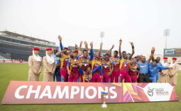 The West Indies U19 team celebrates their maiden ICC Youth World Cup triumph. (Photo courtesy of ICC website)