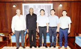 From left to right are Bosai’s Secretary, Norman Mclean, President David Granger, Assistant General Manager of Bosai China, Steven Ma and General Managers, Robert Shan and George Zhao. (Ministry of the Presidency photo)