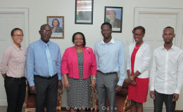 
In Photo (attached): From Left - Alana DaSilva, Secretary of the Board of SASOD; Hon. John Adams, M.P. Ministerial Adviser on Social Protection; The Honourable Minister of Social Protection, Volda Lawrence, M.P; Managind Director of SASOD, Joel Simpson; SASOD Advocacy and Communications Officer, Schemel Patrick; SASOD Social Change Coordinator, Jairo Rodrigues.Photo credit to: Aubrey Odle, Ministry of Social Protection.
