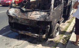 The front of the scorched minibus.
