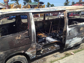 The minibus that was scorched yesterday morning.