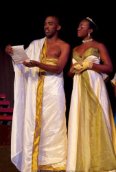 Melika Edmonds (right) as Hippolyta in A Midsummer’s Night Dream, also in photo is Mark Luke Edwards (Photo by Kojo McPherson) 