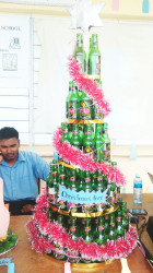 Lancaster Secondary School created a Christmas tree from glass bottles.