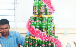 Lancaster Secondary School created a Christmas tree from glass bottles.