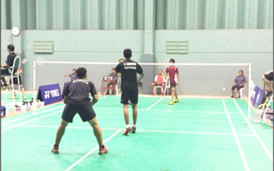 Guyana’s Narayan Ramdhani and Jonathan Mangra in action during the boys doubles competition. 