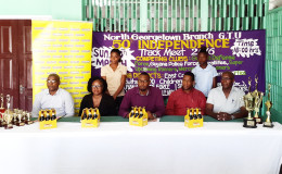 The members of the head table pose for a photo during the launching of the event yesterday at the Guyana Teachers’ Union (GTU) compound.