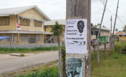  One of the posters labelling APNU+AFC Candidate Winston Harding a child molester. During a tour of the East and West Ruimveldt Constituency yesterday Stabroek News was able to locate more than 10 of these posters.

